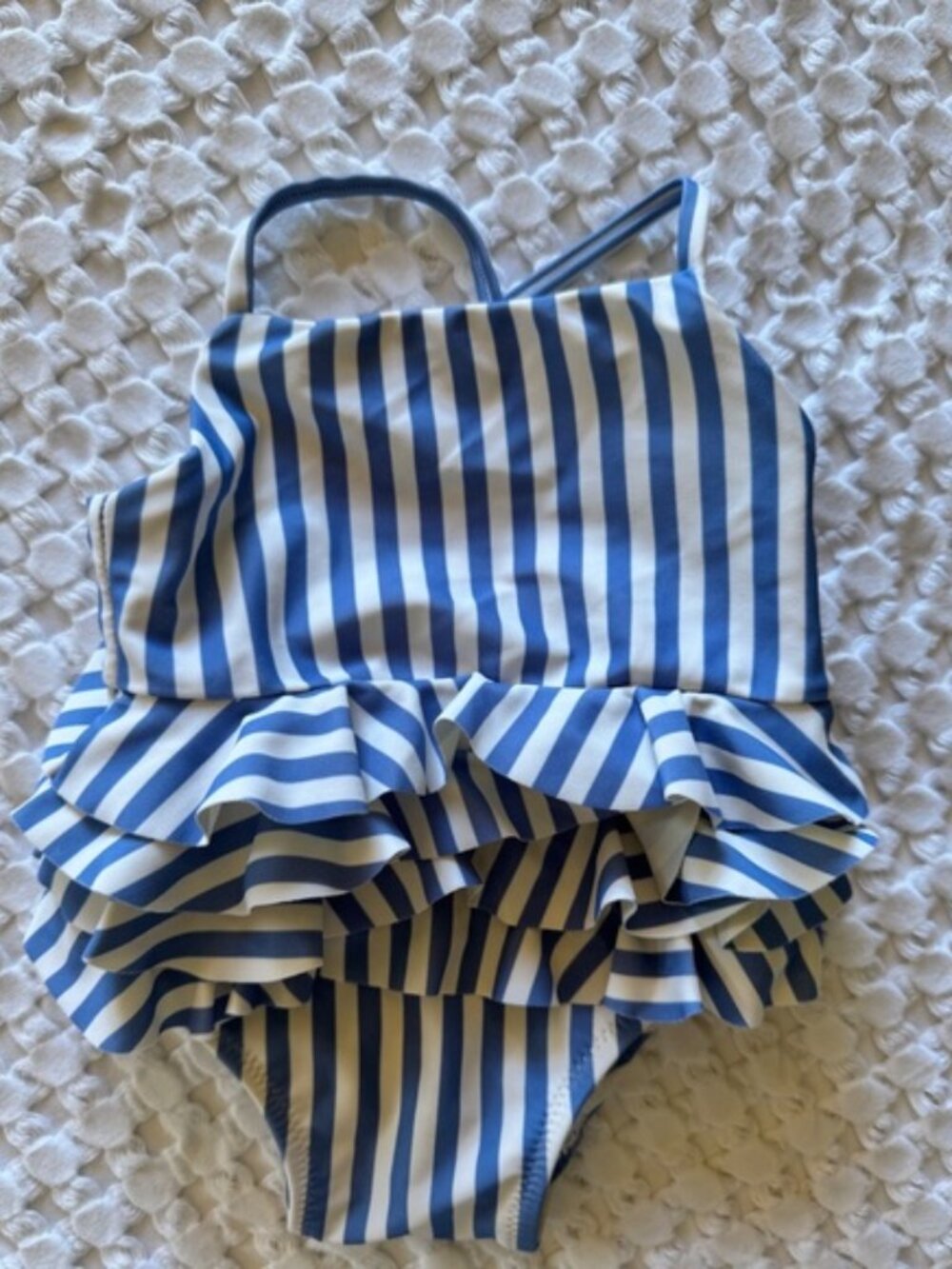 Show Me Your Mumu Blue White Stripe Ruffle One Piece Swimsuit Baby 0–3 Months